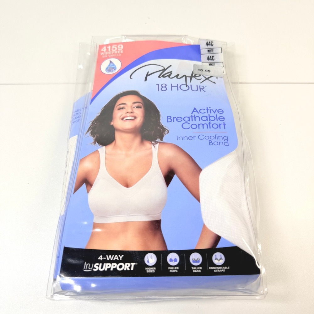 Playtex 18 Hour Active Breathable Comfort Bra Women 44C White Wirefree 4159 New